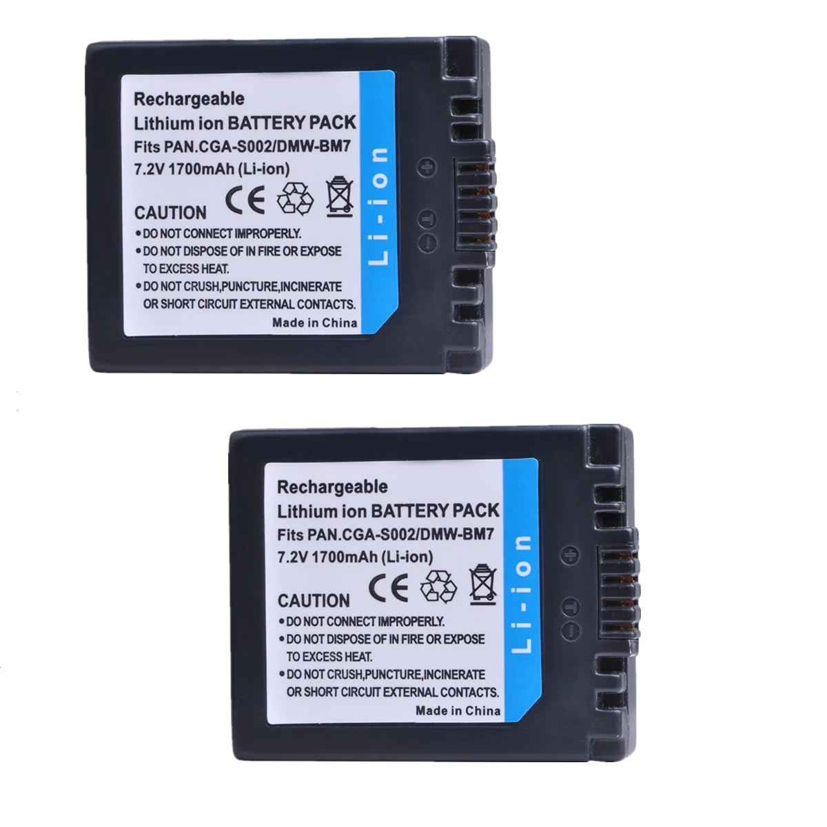 

2Pcs 1700mAh CGA-S002 DMW-BM7 CGAS002 battery for Panasonic DMC-FZ10 FZ15 FZ2 FZ20 FZ3 FZ4 FZ5 CGA S002 DMW BM7 CGA-S002E Batter