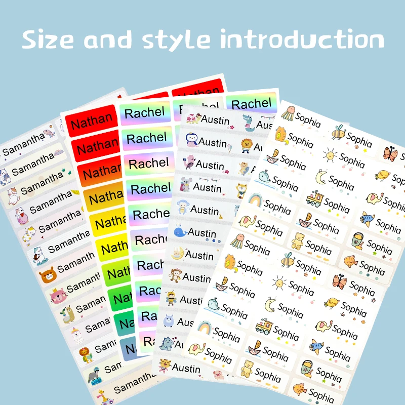 Pegatinas personalizadas con nombre, etiquetas impermeables, para ni&ntilde;os, escuela, papeler&iacute;a, oficina, variedad de agua-5