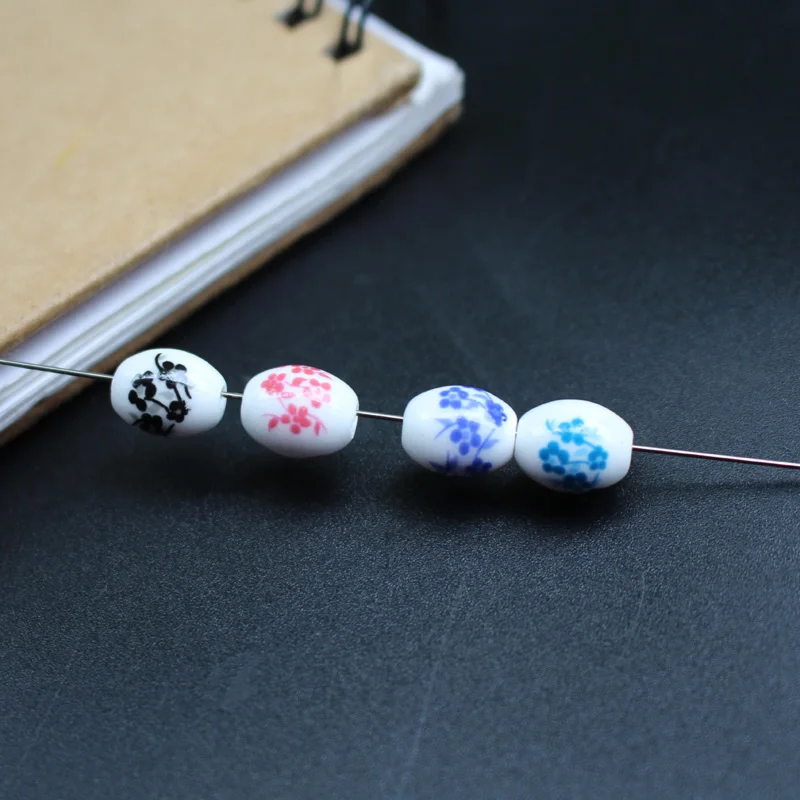 Керамические бусины овальной формы Цветочные 10 4 мм * 8 смешанные цвета для