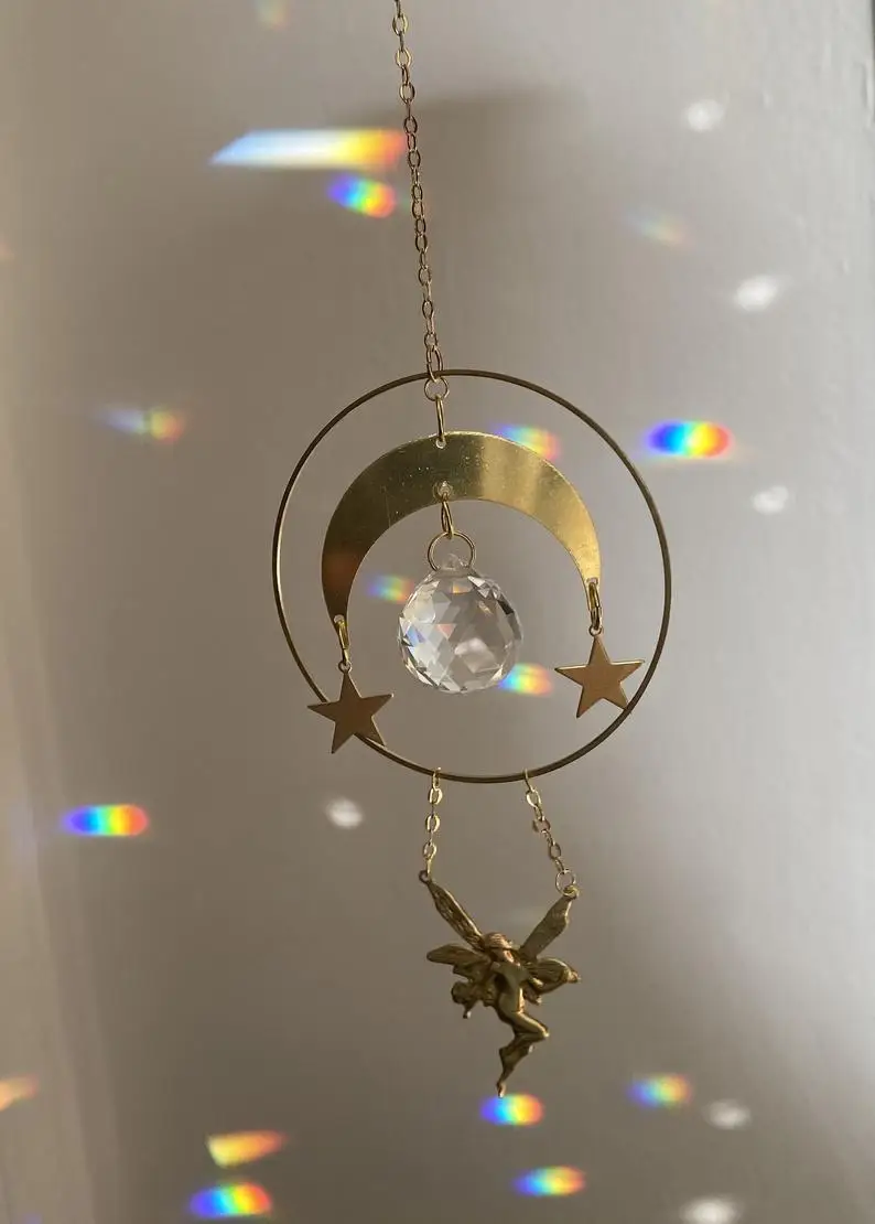 

Fairy Dancing Under Moon and Stars Suncatcher Baby Room Decoration Accessories Sun Catchers Angle Rainbow Maker Crystal Witchy