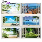 Алмазная картина Ever Moment, пейзаж с открытым окном, полностью квадратная, из смолы, для самостоятельной вышивки, для украшения комнаты, 3F2374