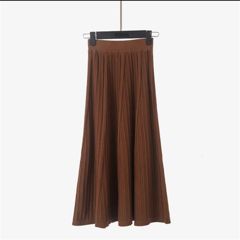 

Woman Spring Stretch Knit Skirts Female Autumn Oversized Thick Skirt Female Winter A-line Jupe Women warm Knee-length Falda