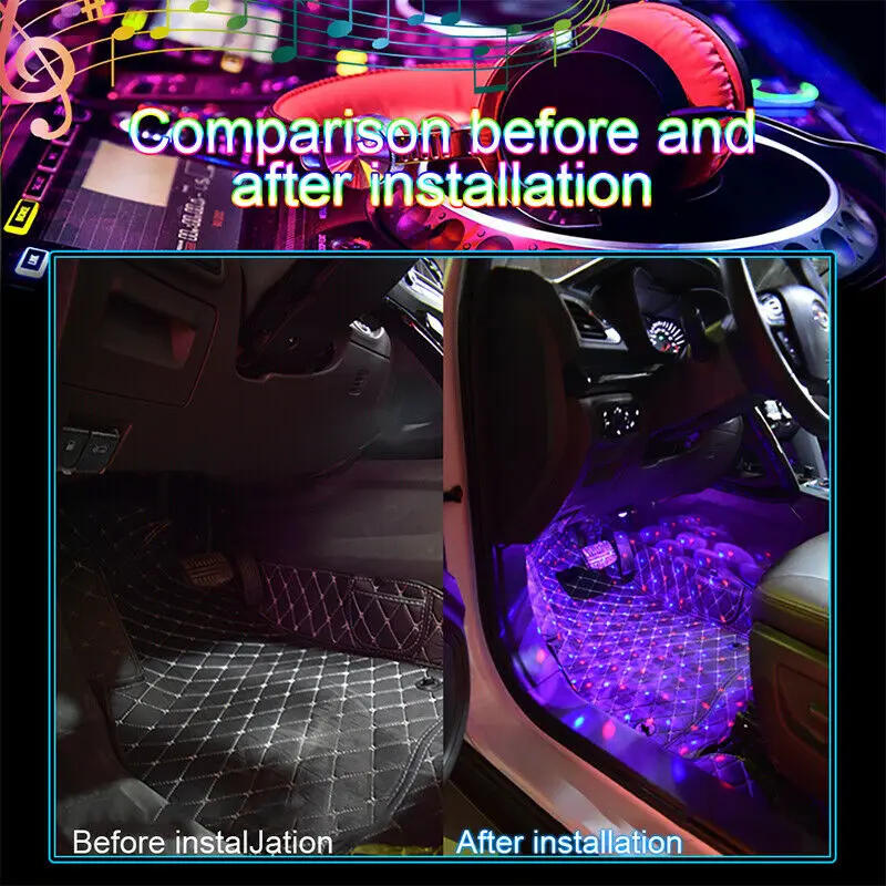 USB автомобильная светодиодная атмосферная лампа Звуковое управление внутреннее