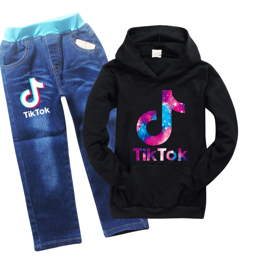 

Spring Autumn Boys Girls Clothing Set Teenager Suits Kids Letter Printing Hooded + Jeans 2pcs/Set Children's Clothes Suits 2-16Y