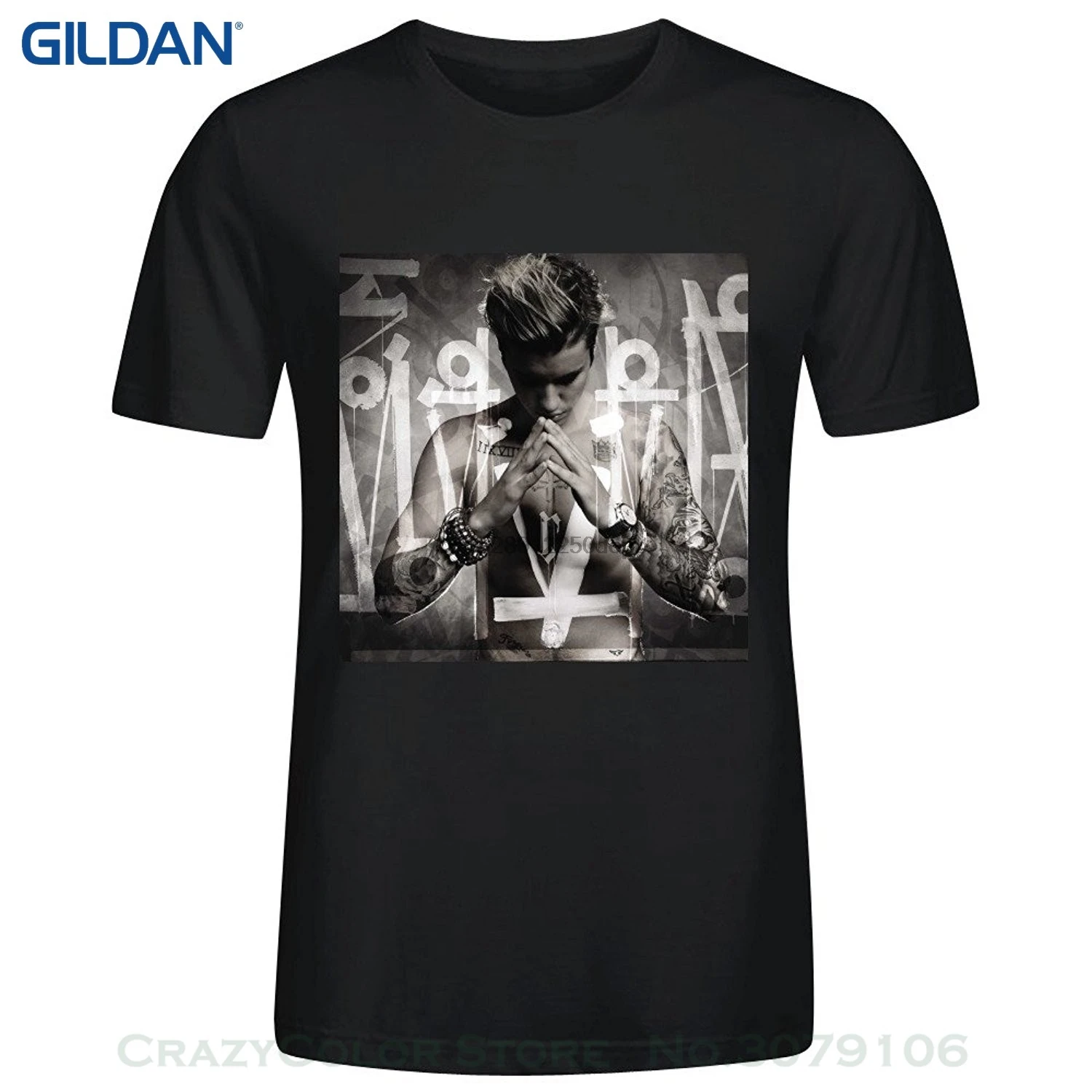 Мужская рубашка с круглым вырезом хит продаж натуральный хлопок Джастин Бибер