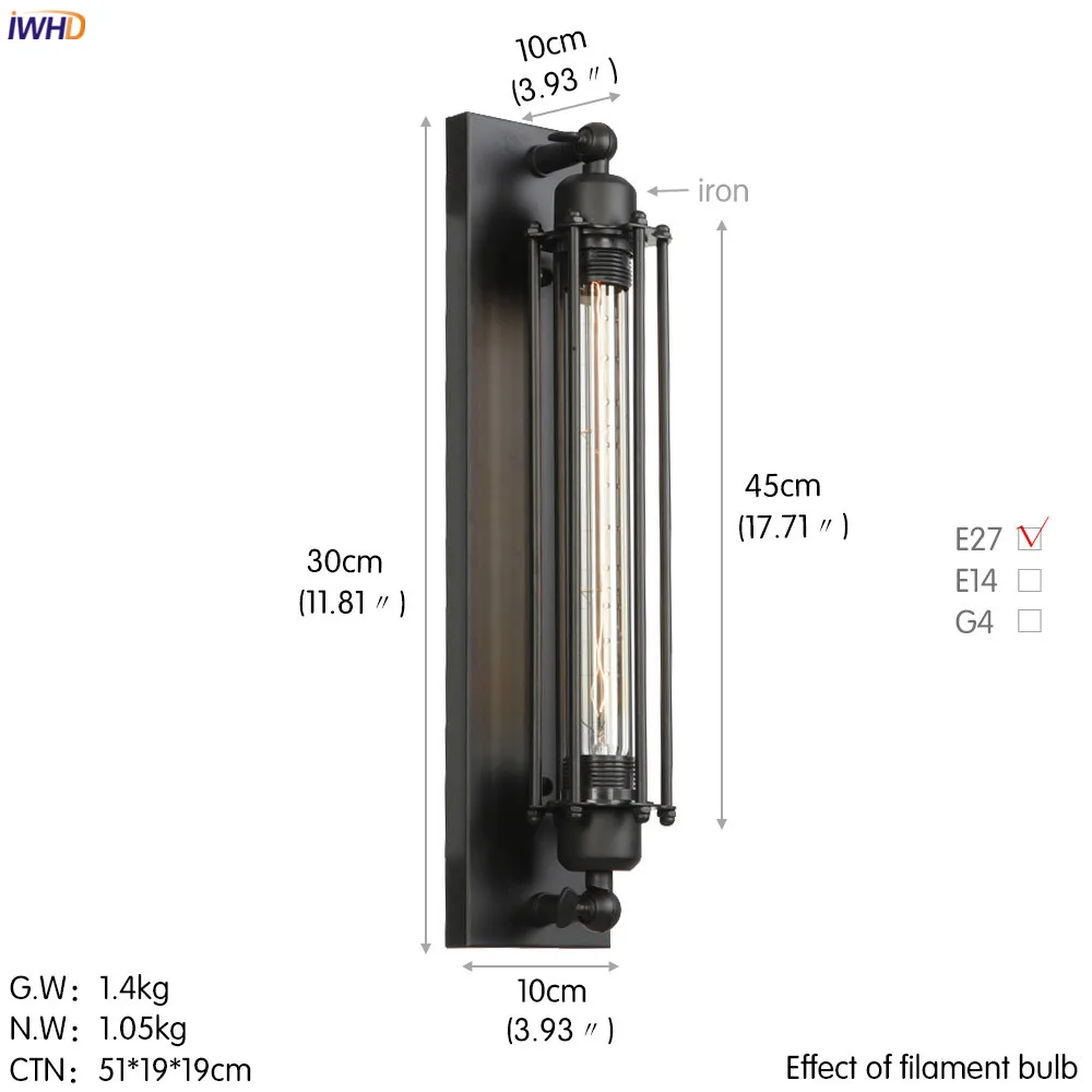 IWHD Loft Decor Retro Wall Lights For Home Bar Stair Bathroom Mirror Light Black Industrial Vinage Sconce Wandlamp LED | Лампы и