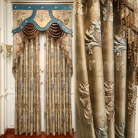 european royal luxury brown 4d embossed ginkgo leaf jacquard full light shading curtain for living room window bedroom