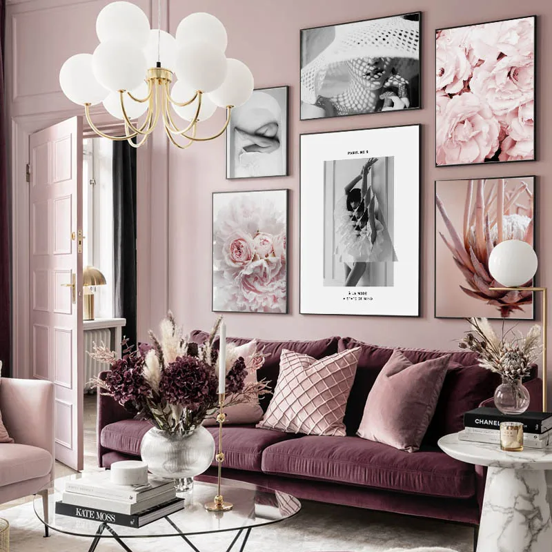 

Wall Art Canvas Painting Posters Prints Children Room Decoration Pictures for Girls Room Wall Pink Peony Flower Beauty Fashion