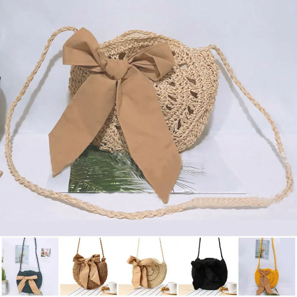 

Women's fashion beach bag rattan hand-woven straw bag round bohemian messenger bag