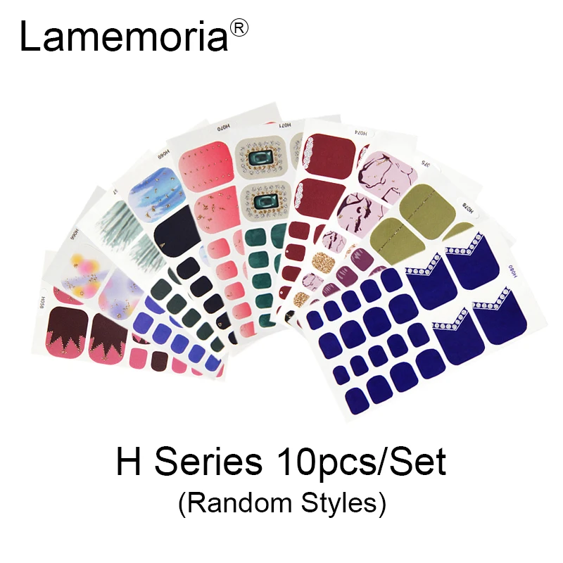 H Series 10pcs 20 шт./компл. 22 Советы Предварительно разработанные стикеры на ногти полное покрытие Водонепроницаемый Стикеры обертывания щипчики для ногтей DIY ноги аксессуары выбирается случайным образом - Цвет: H Series 10pcs