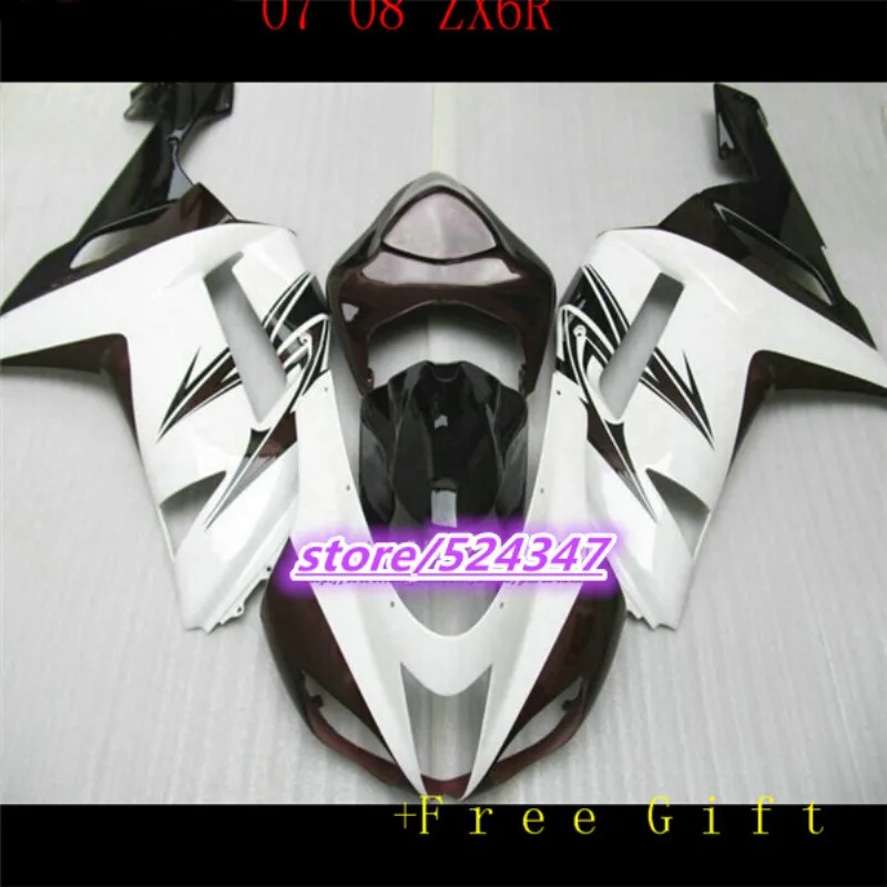 

Motorcycle Fairing kit for Kawasaki ZX-6R 2007 2008 white black motorcycle fairings set NINJA zx6r 07 08