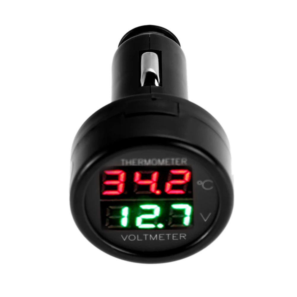 Mobile Phone Adapter Car Charger 2 in 1 Digital Car Voltmeter Thermometer Cigarette Lighter Style for Truck Boat images - 6