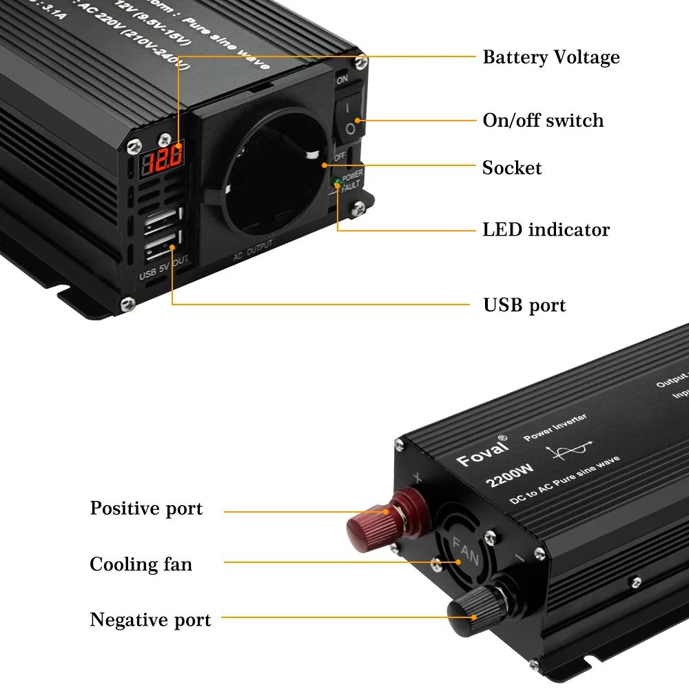DC 12V to AC 220V Pure Sine Wave Inverter With LED Voltmeter | Solar Inverter