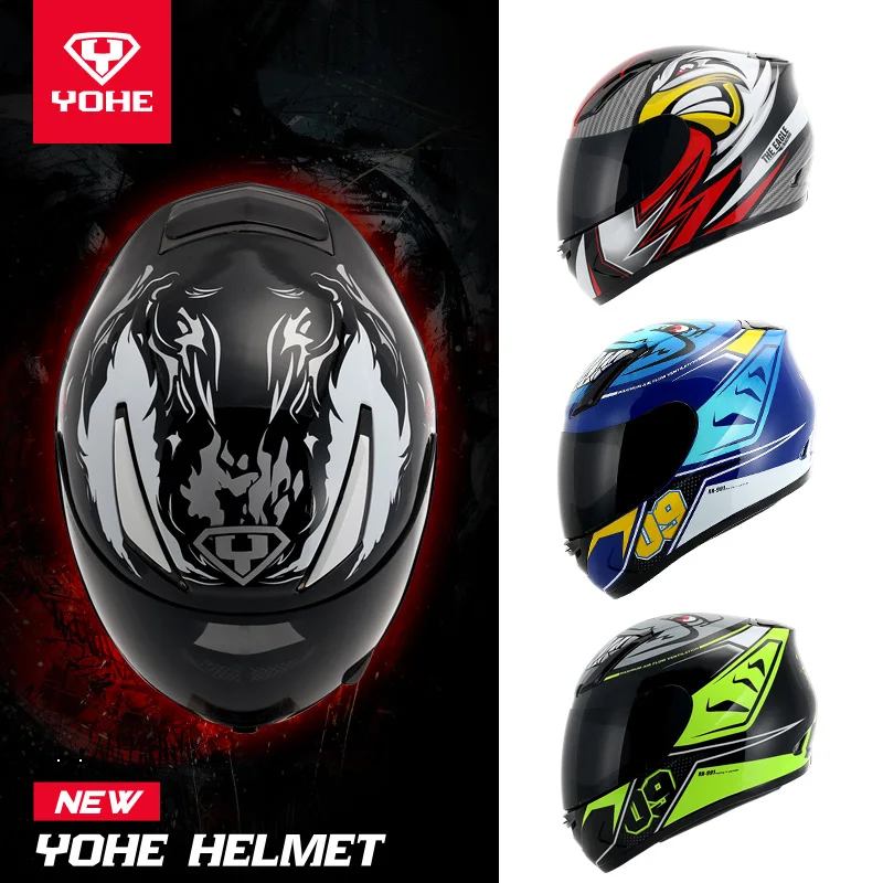 New ECE Certification YOHE Full Face Motorcycle Helmet Cross-country Moto Running helmets with PC Lens visor made of ABS