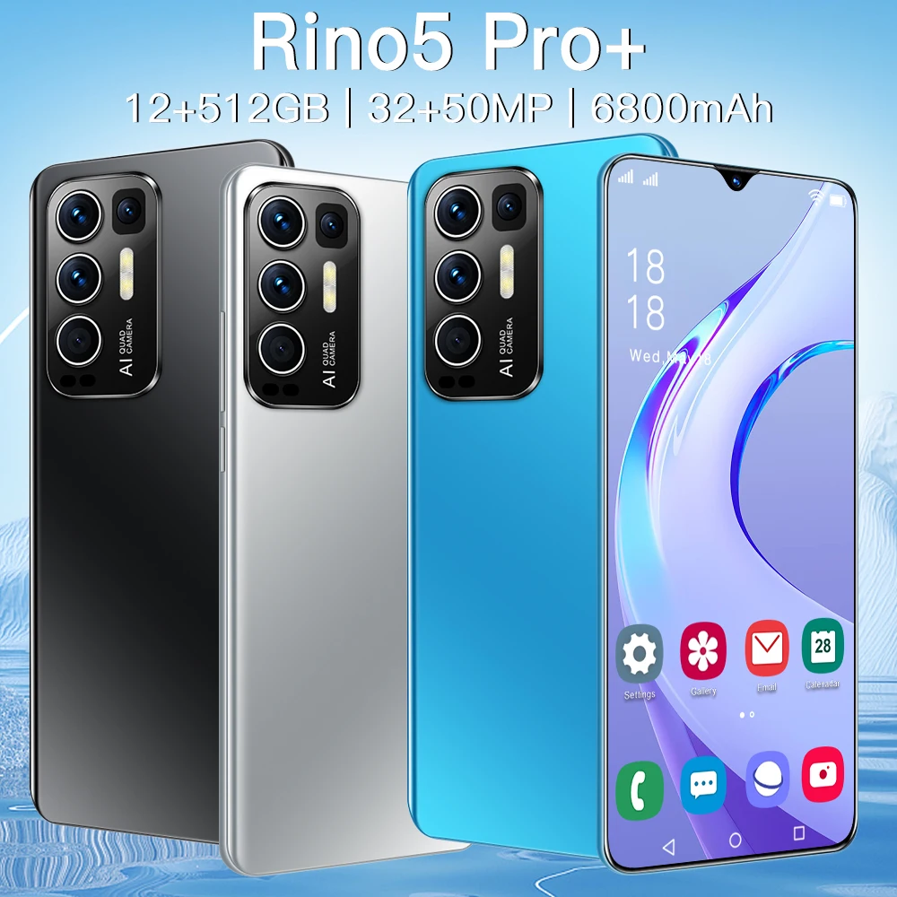Смартфон Android Rino5 12 ГБ 512 сотовый телефон с восьмиядерным процессором HD экраном 6 7