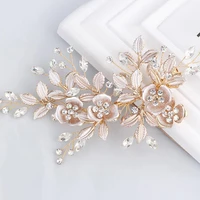 trendy gold flower hairpin bridal hair accessories wedding headpiece hair ornaments bride hair jewelry handmade hair ornaments