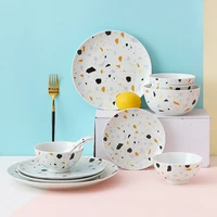 terrazzo ceramic dinner plate bowl tableware sets creative fruit salad dessert dishes dish rice soup bowl spoon home snack tray