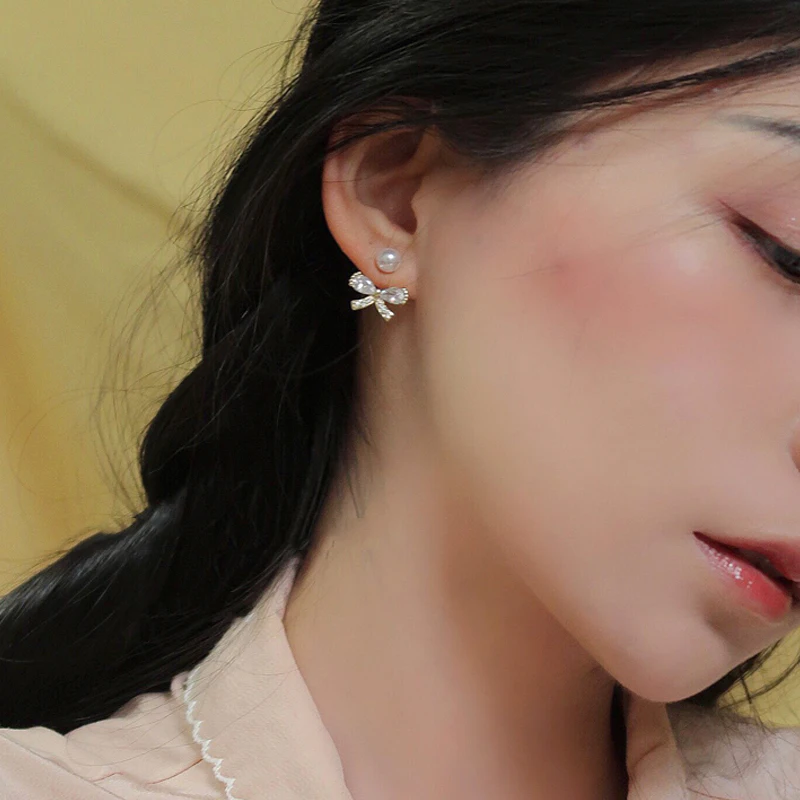 

S925 needle Delicate Jewelry Simulated Pearls Earrings Sweet Korean Design High Quality Zircon Butterfly Earrings For Women Gift