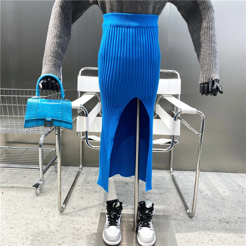 

Нишевый дизайн, новый дизайн 2021, сексуальная трикотажная юбка с разрезом, модная и универсальная облегающая юбка с высокой талией