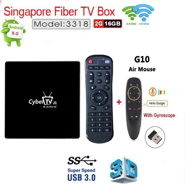 Сингапурская ТВ приставка Sta h1b Fiber CyberTV J1 smart box 2/16 ГБ Версия 9 0 поддержка BT4.0 2 4/5 ГГц
