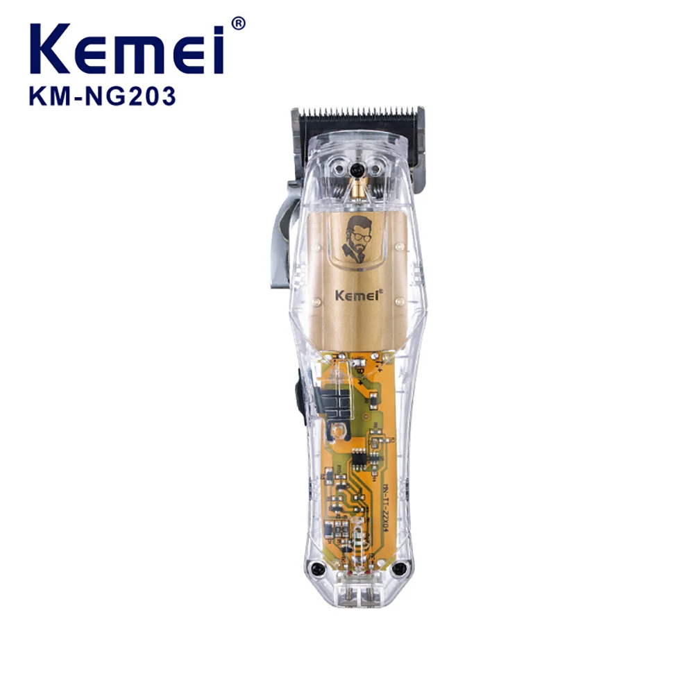 

Kemei Barber Professional Hair Trimmer Transparent Powerful Precision Fade Hair Clipper Electric Hair Cutting Machine KM-NG203