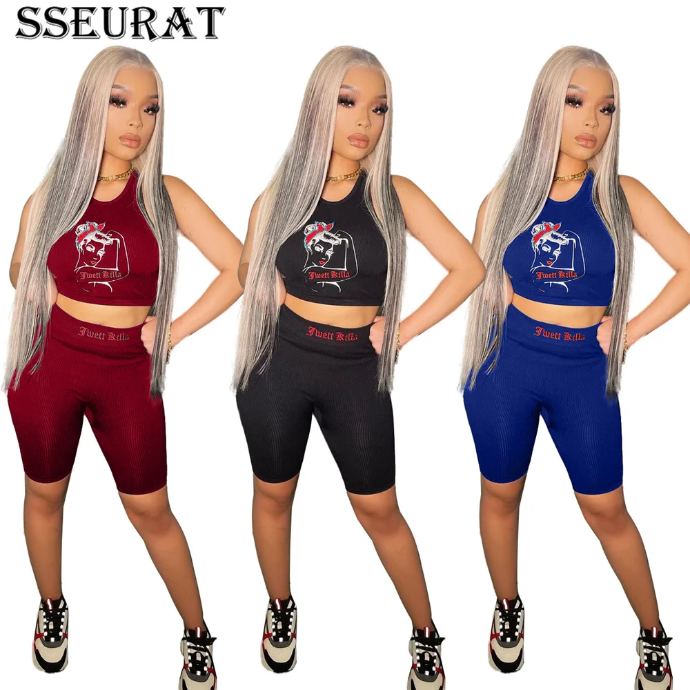 

SSEURAT в уличном стиле, новая модная детская одежда, 2, комплект из двух предметов Для женщин наряды велосипедные шорты комплекты с рисунками, с...
