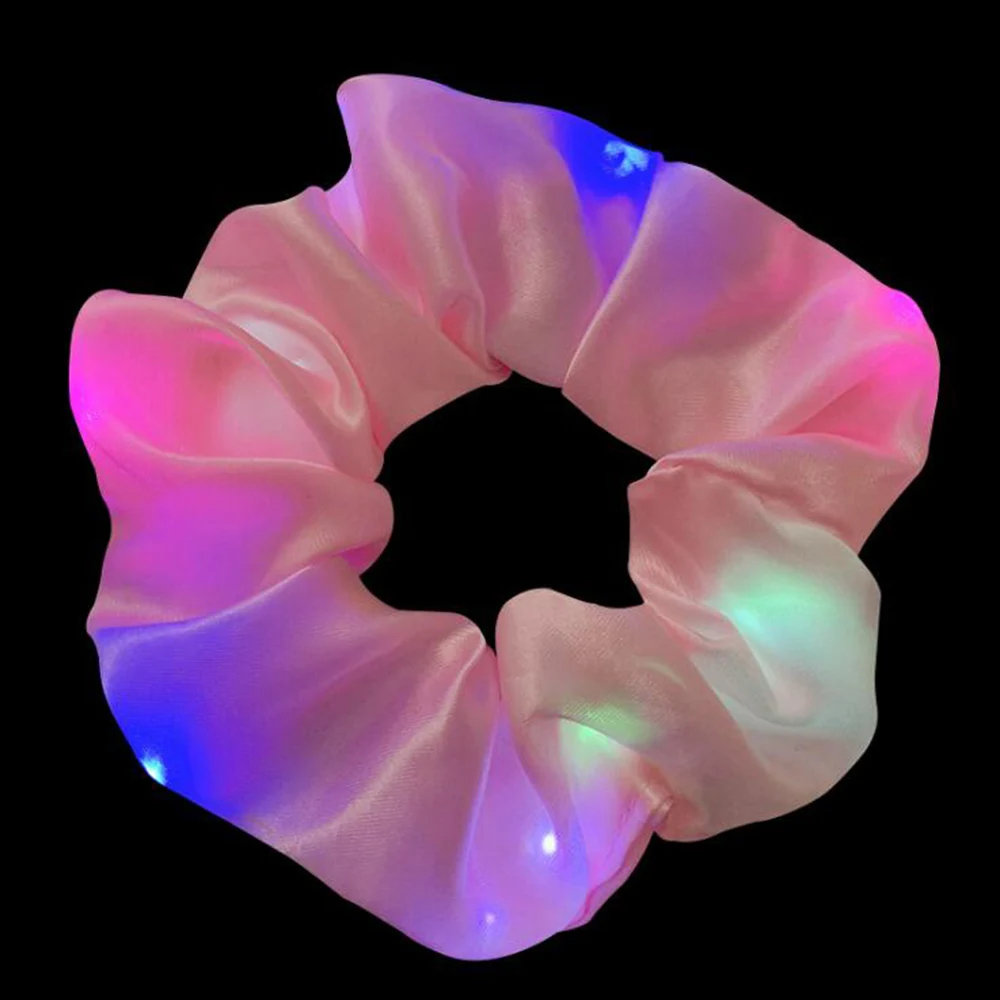

2021 New Arrival Girls LED Luminous Scrunchies Hairband Ponytail Holder Headwear Elastic Hair Bands Solid Color Hair Accessories
