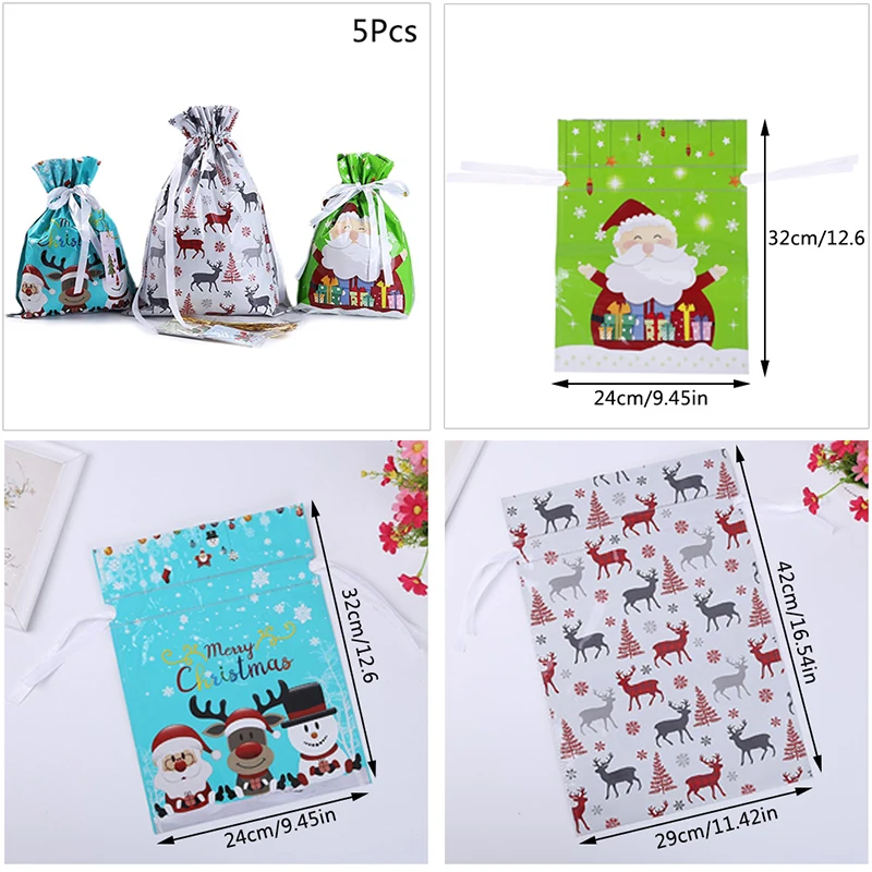 

5Pcs/Lot Christmas Gift Bag Candy Bag Wedding Party Cookie Small Decorations New Year Presents Baking Package Party Supplies