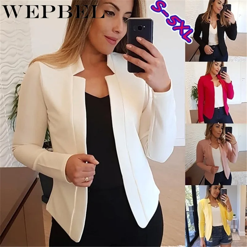 WEPBEL Для женщин Тонкий Блейзер Офисные женские туфли с лацканами Длинные рукава