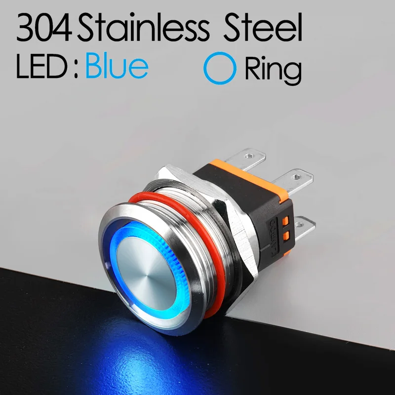 304 Blue Ring LANBOO сверхмощный 12 в 24 в 110 В 220 В 15а высокий ток водонепроницаемый IP67 мощный Выключатель без фиксации кнопочный переключатель - Цвет: 304 Blue Ring
