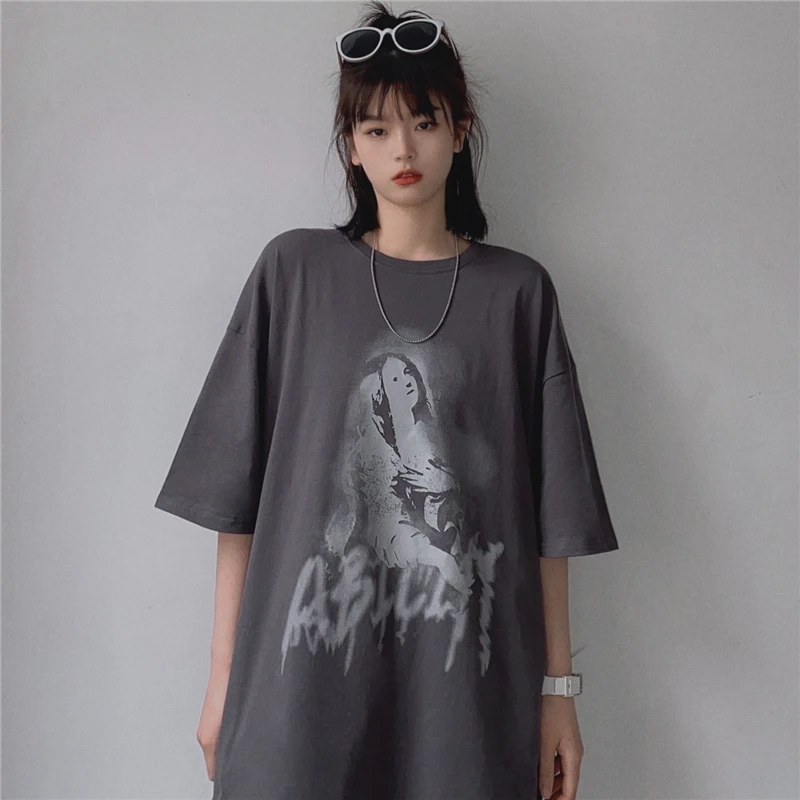 

Summer Trend Ins Harajuku Style Portrait Printing Short-sleeved T-shirt Men and Women Loose Half-sleeved Tops Tide