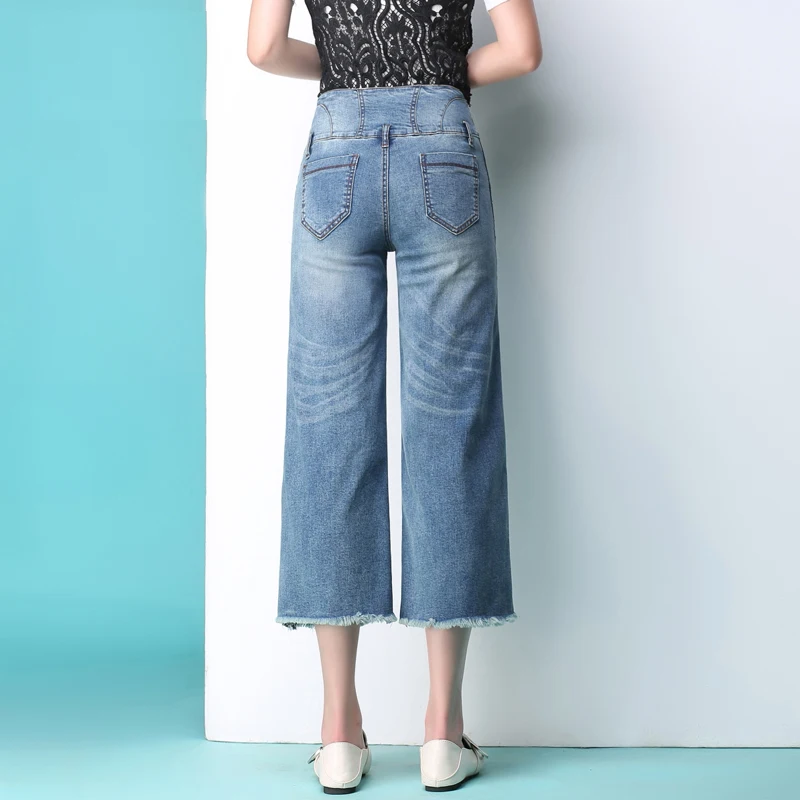 Xisteps 2020 New Women Jeans Wide Leg Straight Trousers High Strech Calf-length Pantalon Sexy Femme Loose Pant Plus Size