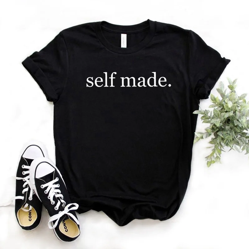 

Women T Shirt Self Made Letters Print Tshirt Women Short Sleeve O Neck Loose T-shirt Ladies Summer Causal Tee Shirt Clothes Tops