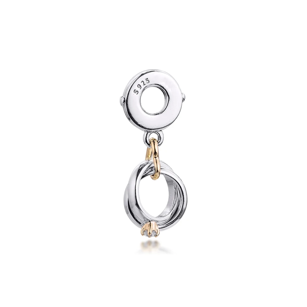 

CKK Silver 925 Jewelry Two-tone Wedding Rings Dangle Charm (14K Gold) Fits Original Bracelets Sterling Beads