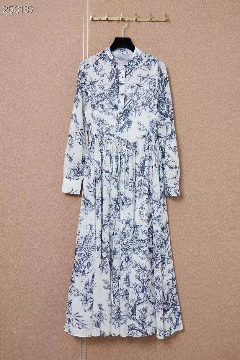 

Fyion Runway Fashion 2022 Spring Vintage Long Dress Women Long Sleeve Flowers Print Hot Sale Dresses