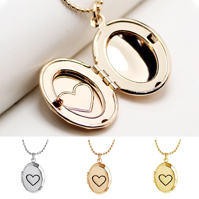 

Photo Memory Floating Heart Carved Locket Necklace Fragrance Essential Oil Diffuser Charm Necklaces Valentine's Day Gift
