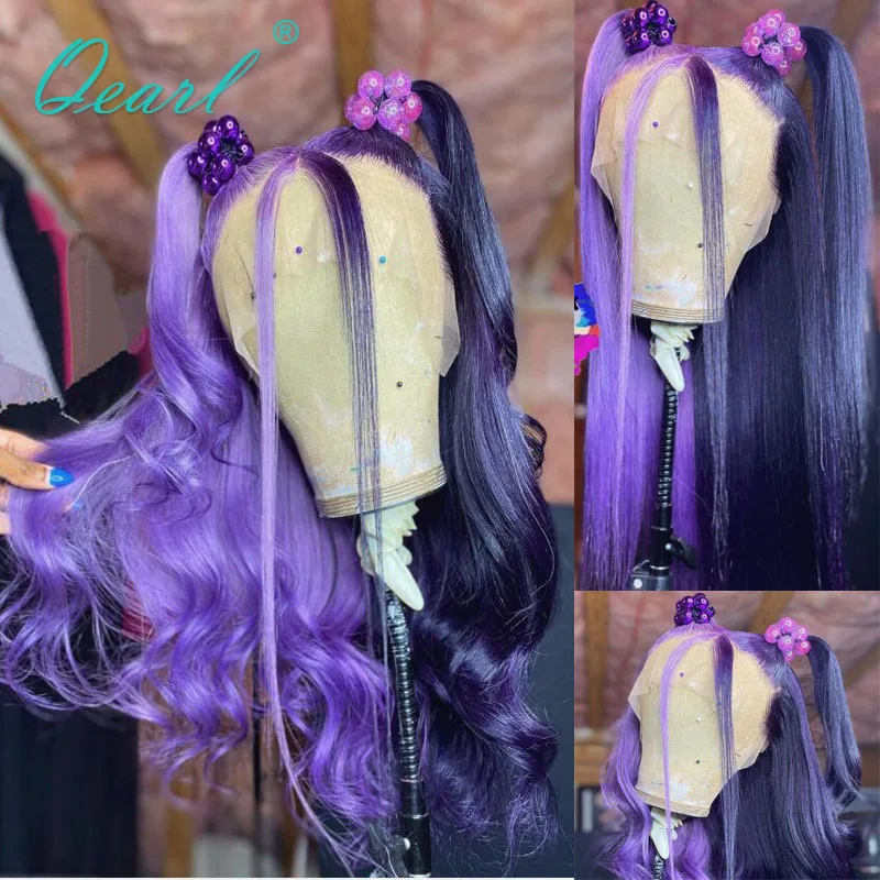 

Loose Wave Lace Front Wig Human Hair 13x4/13x6 Half Purple Colored Lace Frontal Wigs for Women Pre Plucked Remy Hair 150% Qearl