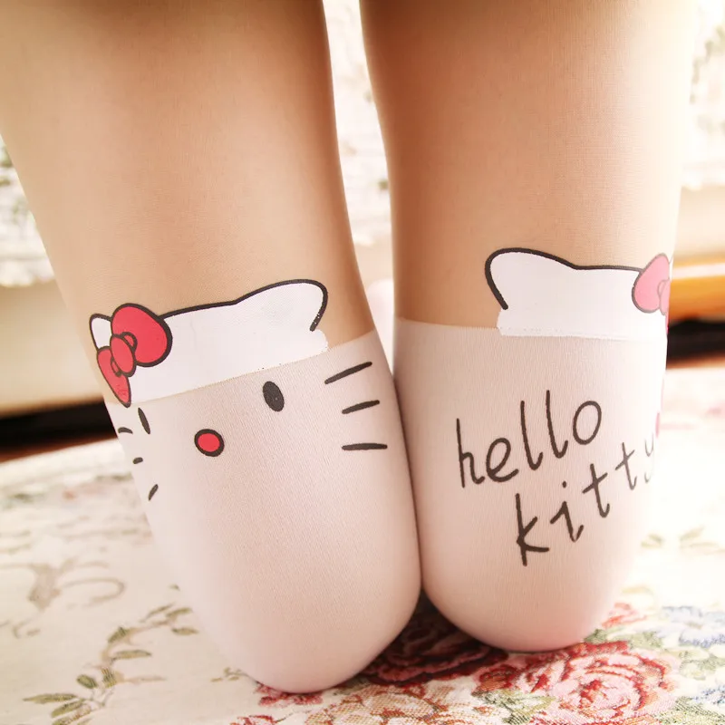 Японские Синдзюку праздник колена печать, шелковые носки hello kitty татуировки с котами, носки, зеленый отдых, высокие колготки
