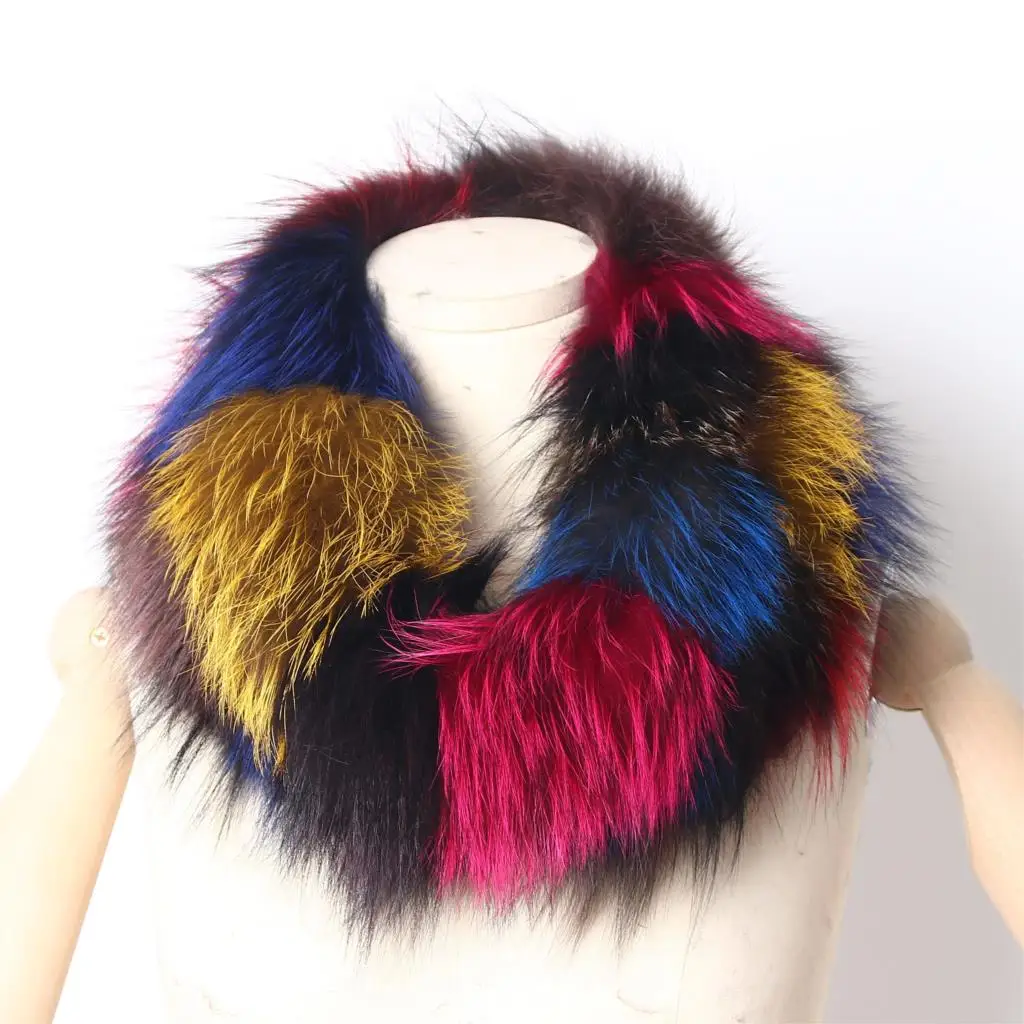 

ZDFURS* 2018 New Women Fox Fur Scarf Snood Colorful Real Fur Wraps Silver Fox Fur Collars Scarves Multicolor Fashion Fur Shawls