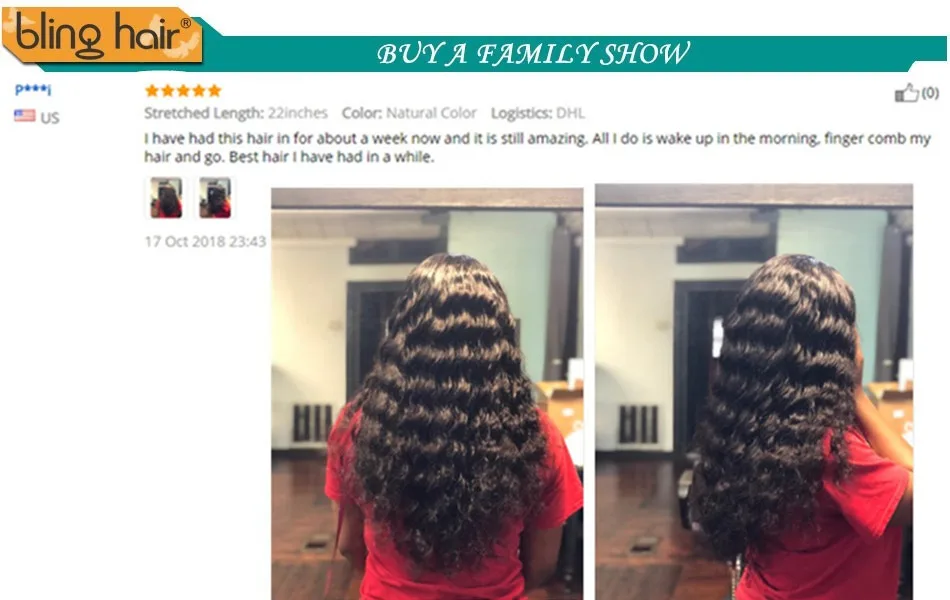 Bling волос глубокая волна фронтальная Remy бразильские человеческие волосы Кружева Фронтальная Закрытие 13*4 с волосами младенца натуральный черный цвет "-22"