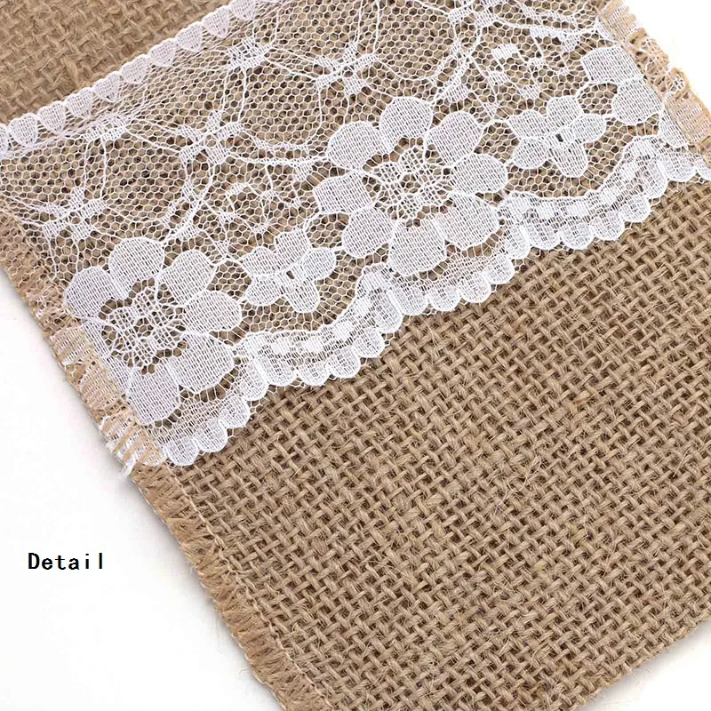 

10pcs linen lace tableware bag antique wedding tableware cutlery pouch party baby shower decoration home table accessories