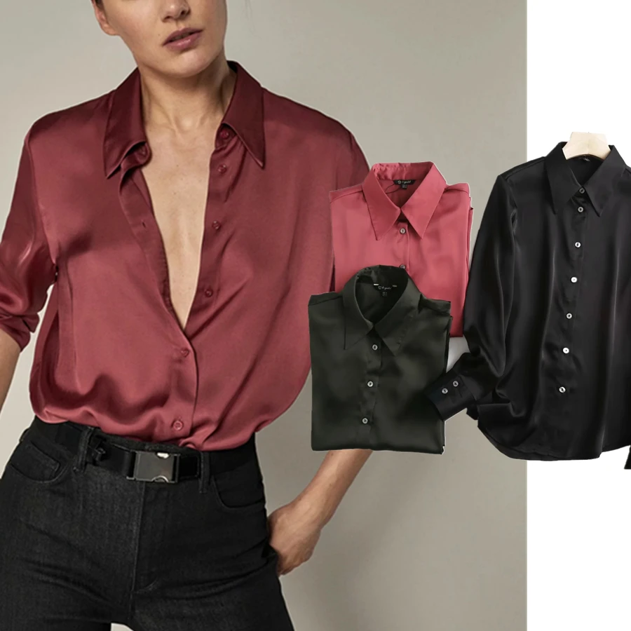 

Elmsk Blusas Mujer De Moda 2021 Spring England Stlye Fashion Office Lady Solid Satin Casual Shirt Blouse Women Women Tops