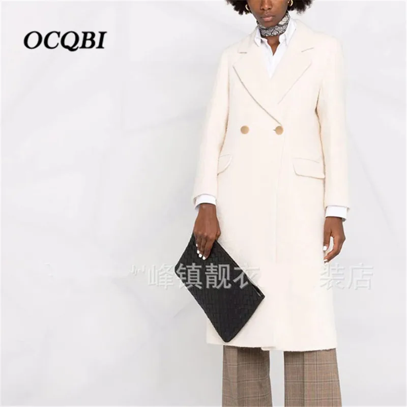 White Long Wool Coat Women Winter Coat Women Elegant Plus Size Double Breasted Coats for Women