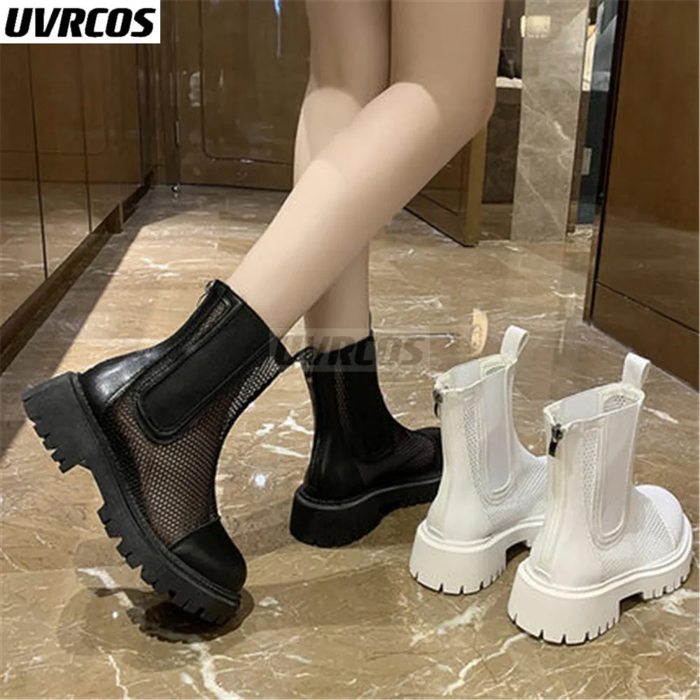 

Новинка 2022, марлевые Ботинки Челси на толстой подошве, Женские Английские дымчатые босоножки с вырезами на кексах