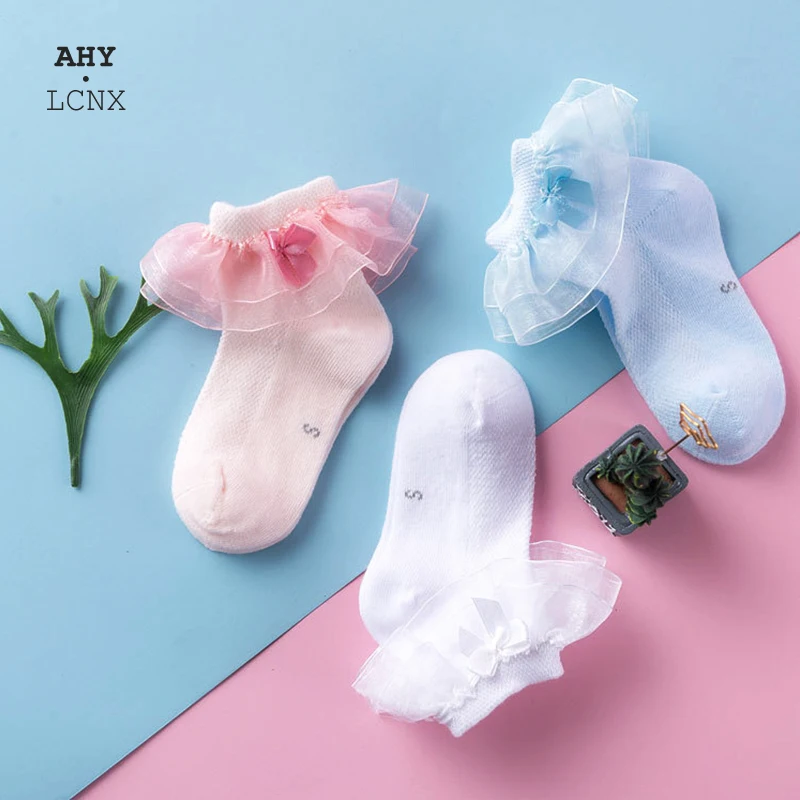 

Summer Children Lightweight Cotton Lace Bow Solid Color Short Tube Socks Girls Outdoor Leisure Mesh Breathable Princess Socks