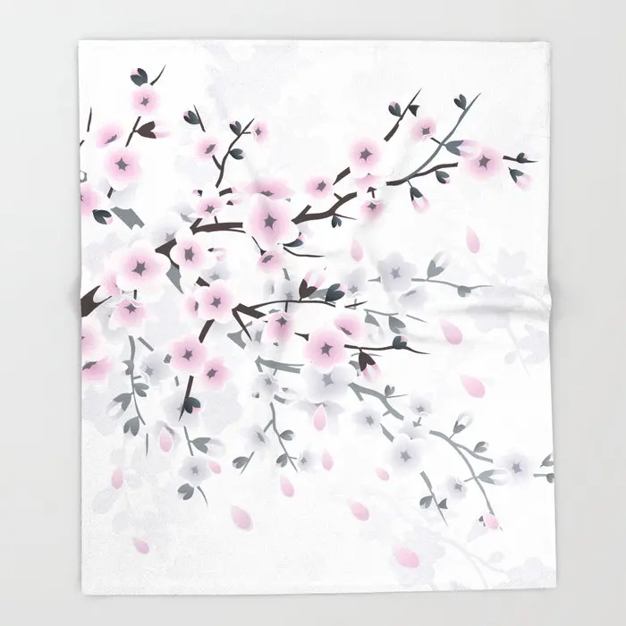 

Cherry Blossom Throw Blanket Portable Soft Sofa Blanket Warm Microfiber Flannel Blankets for Beds