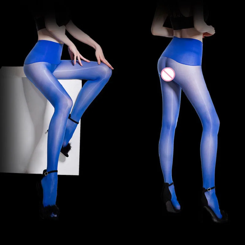 Сексуальные блестящие чулки Wetlook Pantihose формирующие форму прозрачные нейлоновые