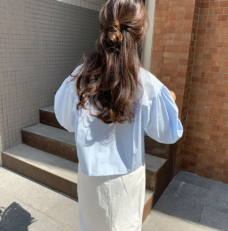 

Women Blouse Korean Style Chic Single Breasted Turn Down Collar Loose Solid Color Ladies Tops Femme Casual Blusas Mujer De Moda