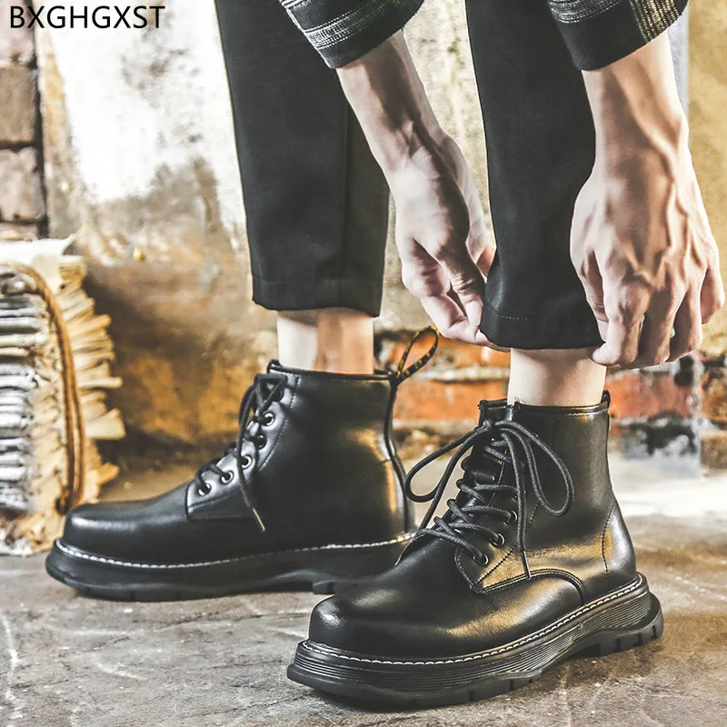 

Martin Boots Men Black Platform Boots for Men Male Luxury Brand Shoes for Man 2022 Designer Ankle Boots Man Leather Shoes Men