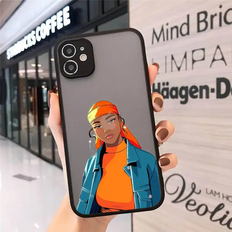 

Afro Girls Black Women Art Phone Case Matte Transparent for iPhone 7 8 11 12 s mini pro X XS XR MAX Plus cover funda